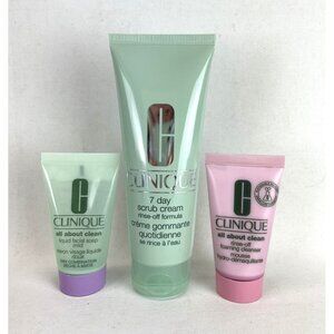 CLINIQUE 7 Day Scrub Cream Full Size 3.4 Fl Oz and 2 Travel Size All About Clean